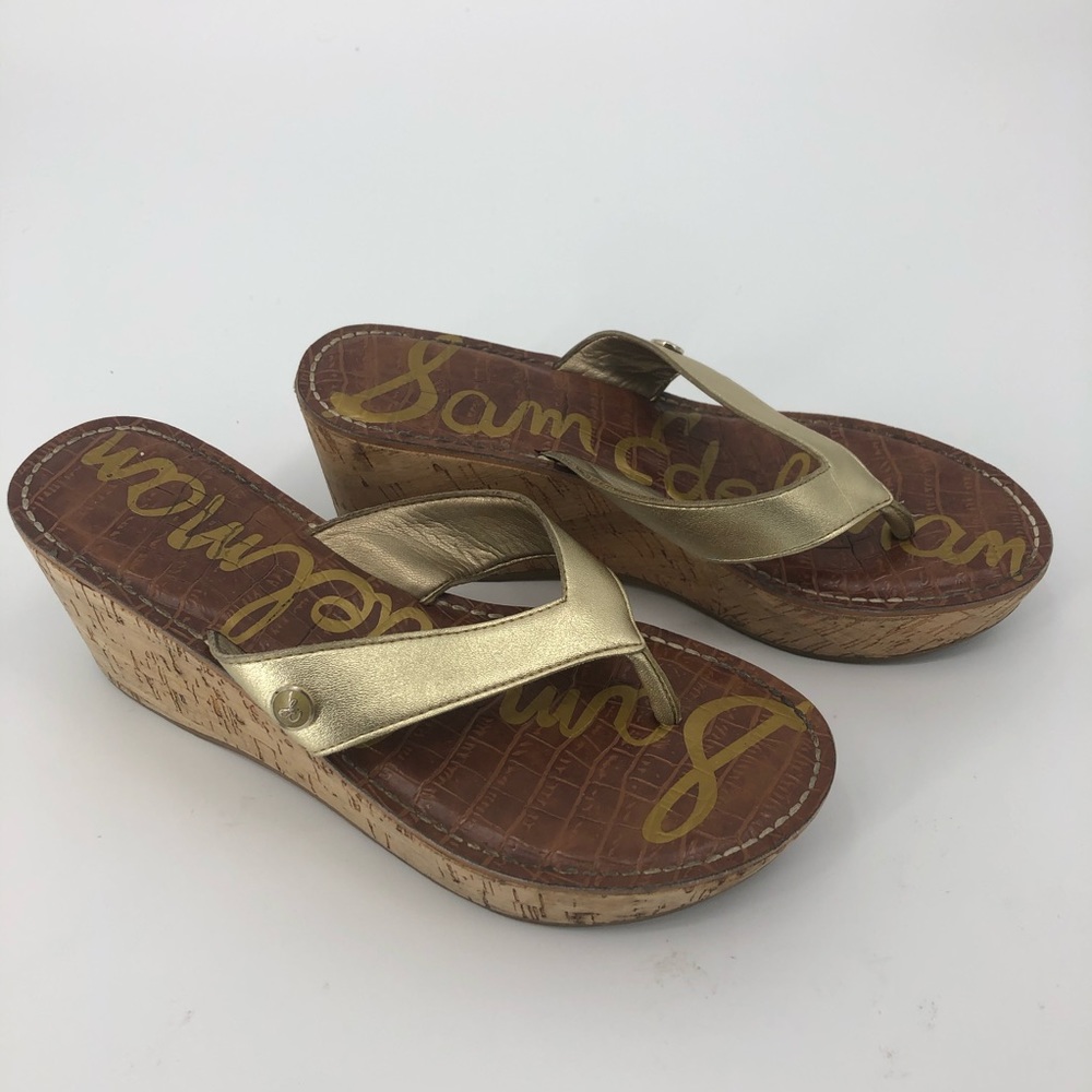 Sam Edelman Romy Cork Wedge Sandals Gold 7.5